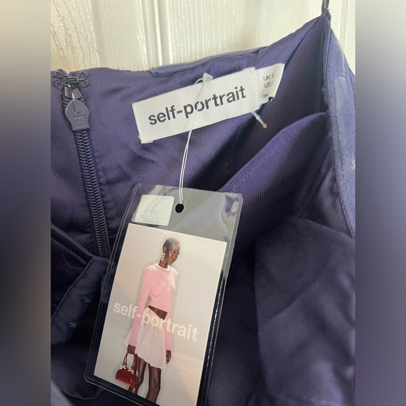 self-portrait Polka Dot Satin Midi Dress in Navy - Picture 8 of 14